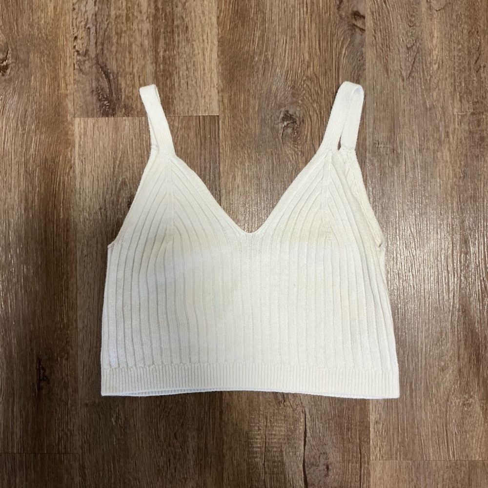 Cream Ribbed Knit Crop Top